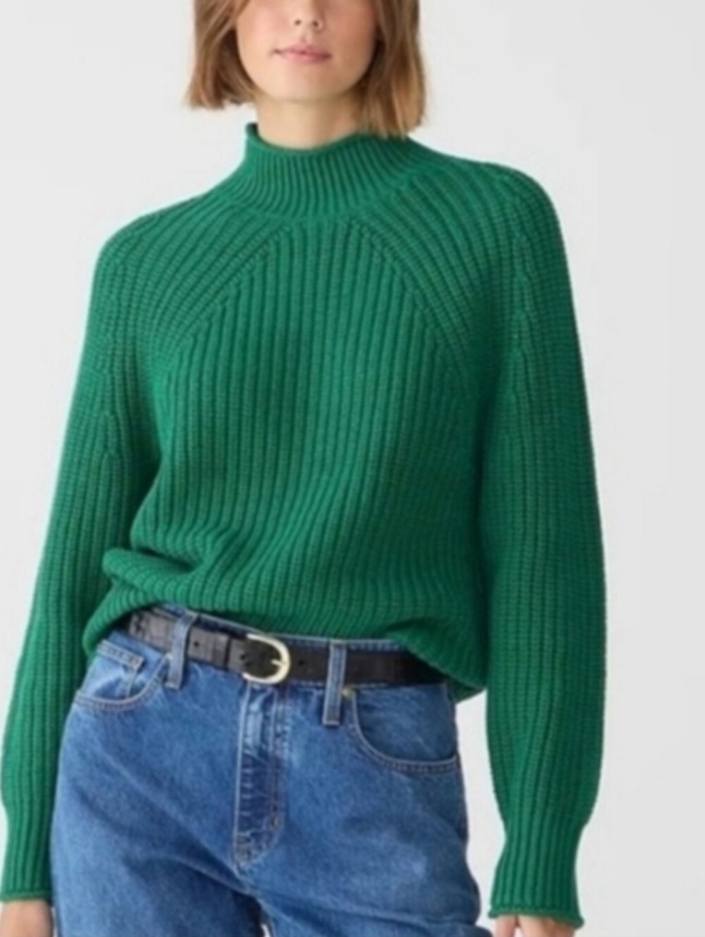 J. Crew Relaxed Rollneck Sweater Green Knit Preppy Fisherman Cotton Size S
